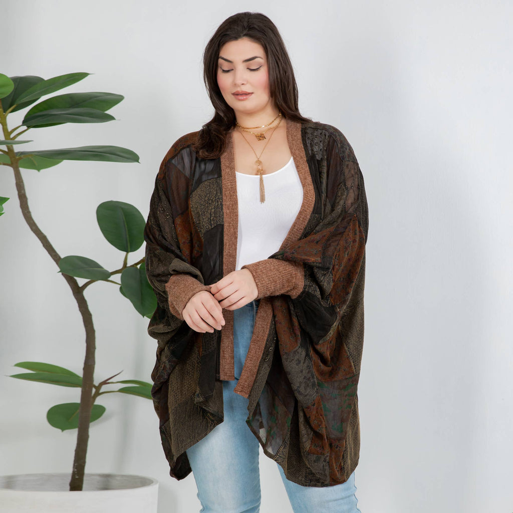  Statement Sleeve Shrug Kimono with Vintage Patches