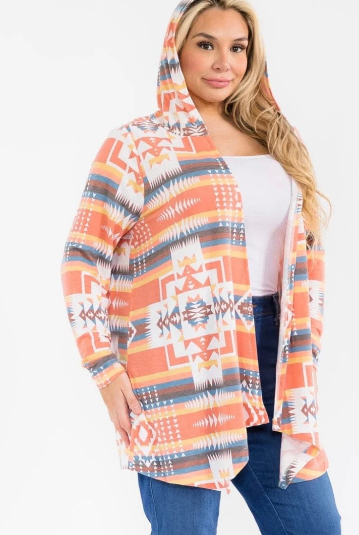 Savannah Jane Aztec Western Lightweight Hooded Cardigan