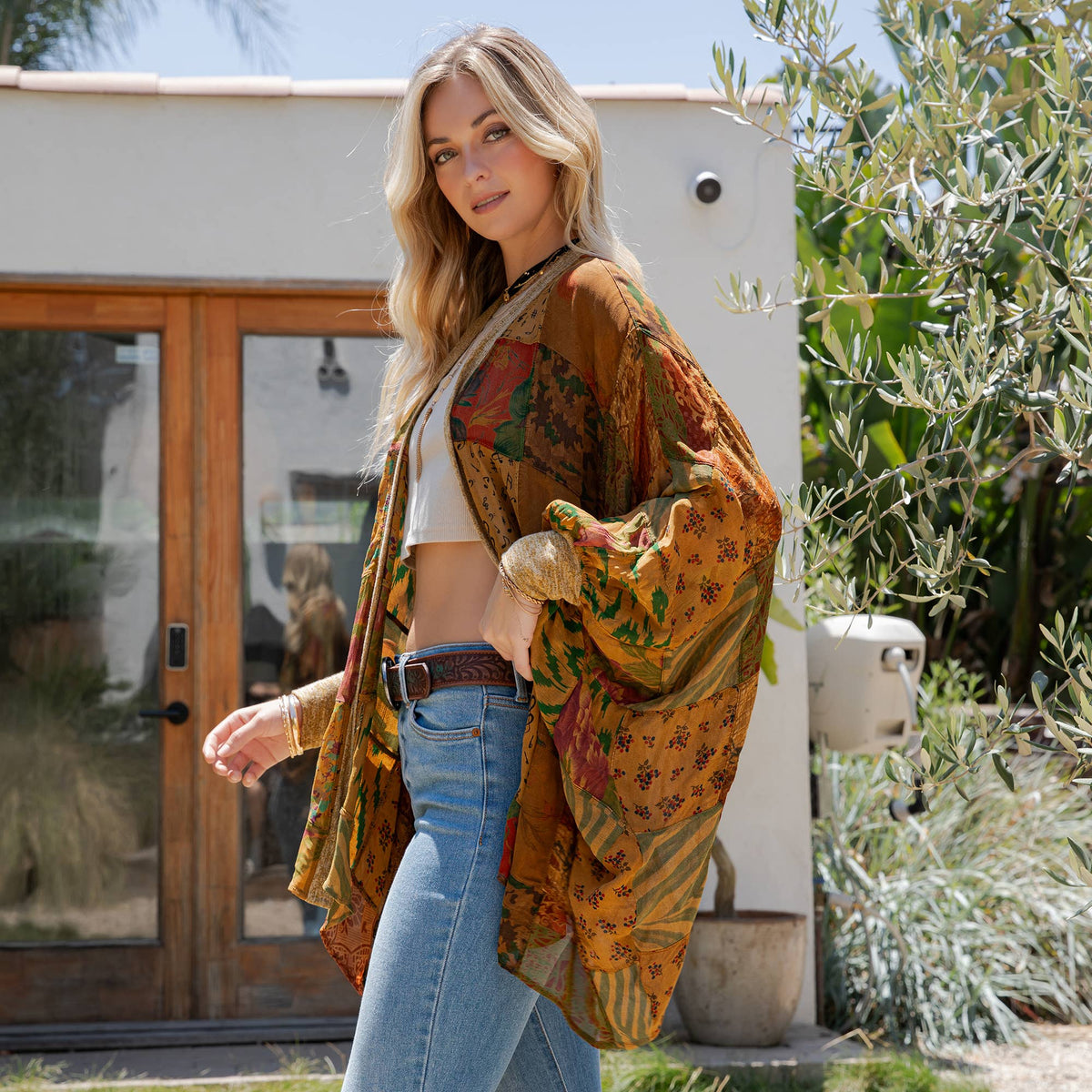  Statement Sleeve Shrug Kimono with Vintage Patches