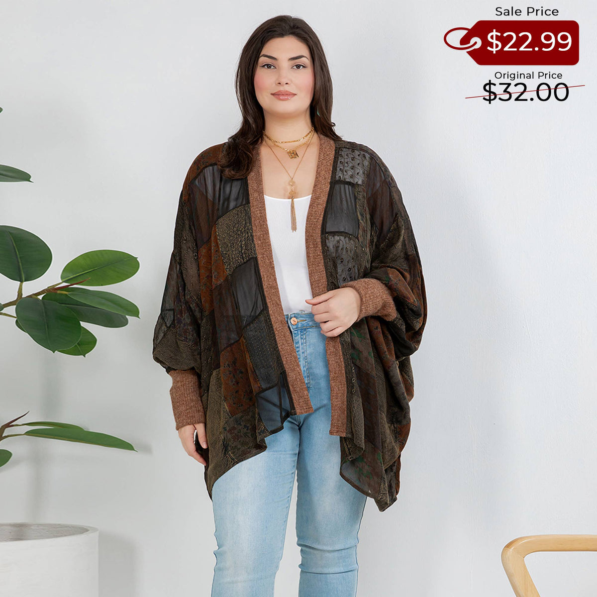  Statement Sleeve Shrug Kimono with Vintage Patches