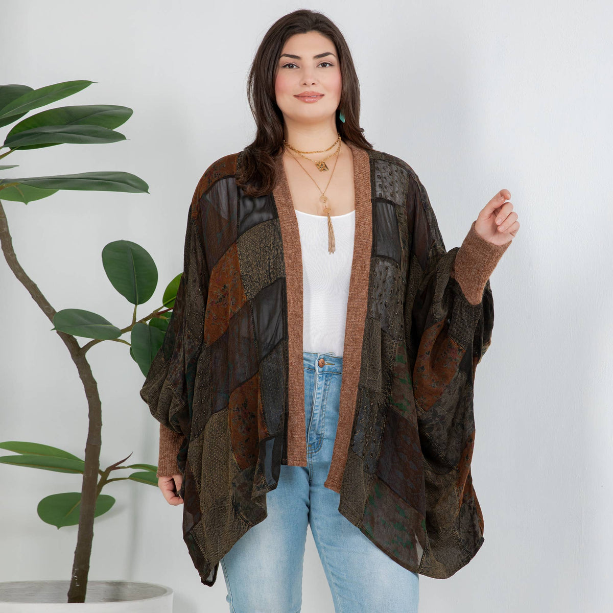 Statement Sleeve Shrug Kimono with Vintage Patches