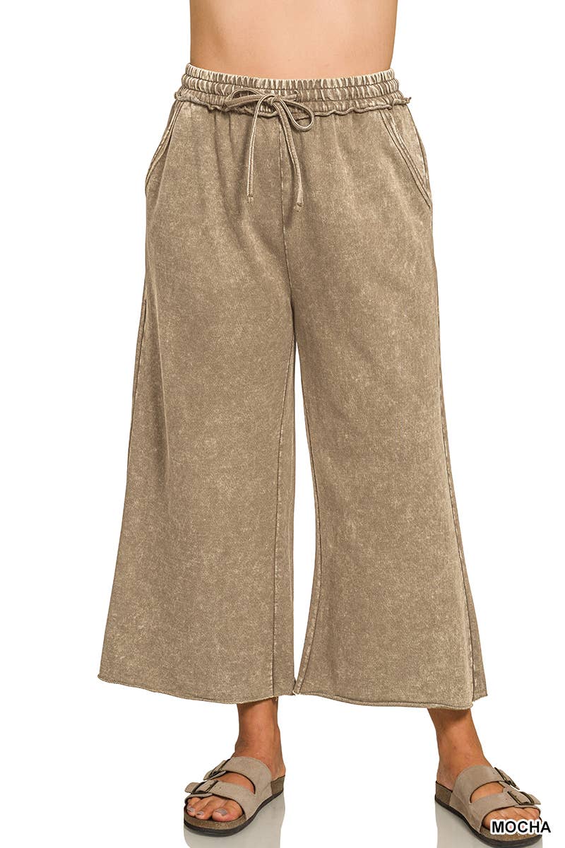Plus Washed French Terry Flare Pants  Zenana