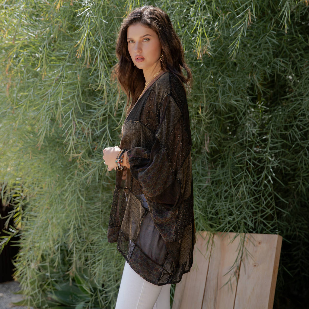  Statement Sleeve Shrug Kimono with Vintage Patches