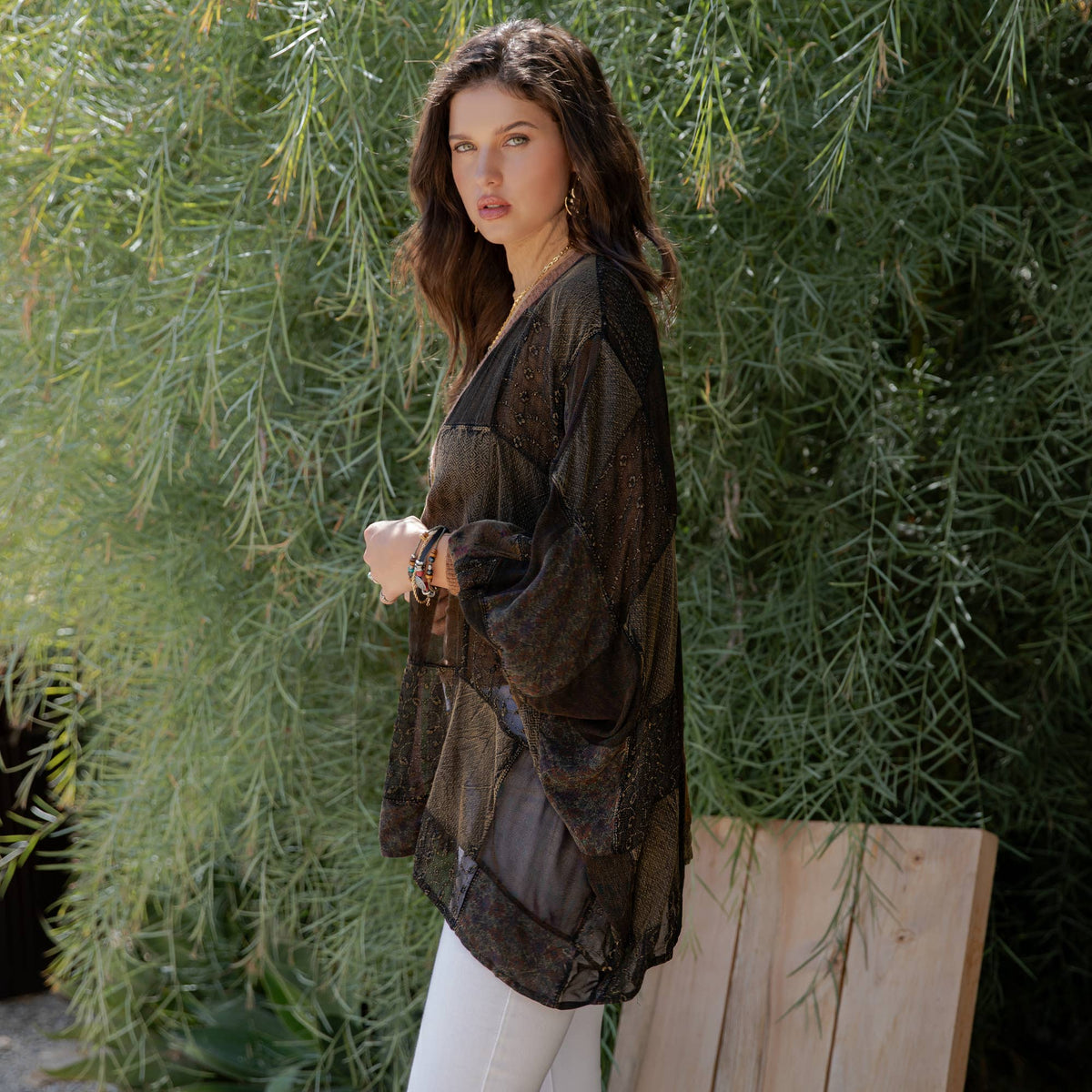  Statement Sleeve Shrug Kimono with Vintage Patches