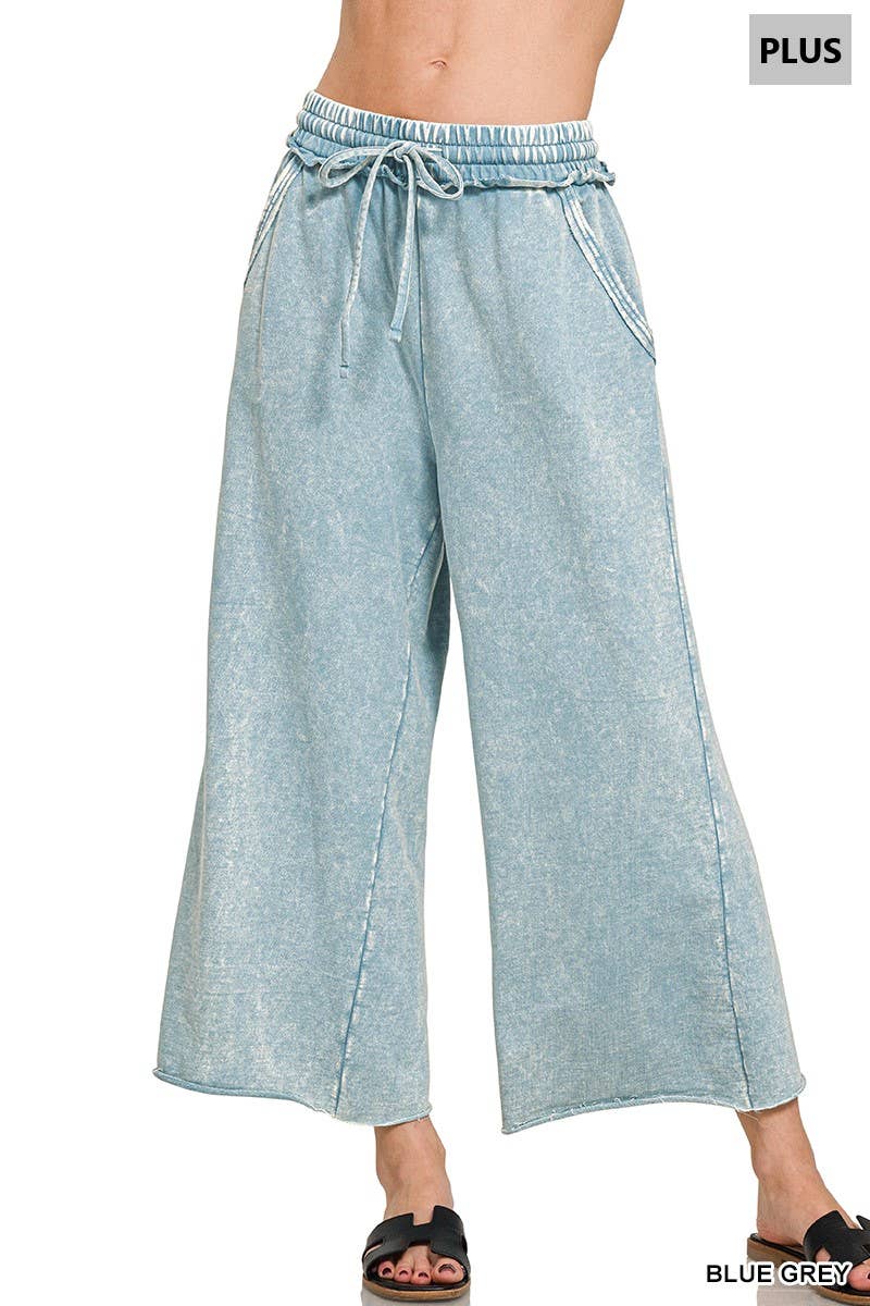 Plus Washed French Terry Flare Pants  Zenana