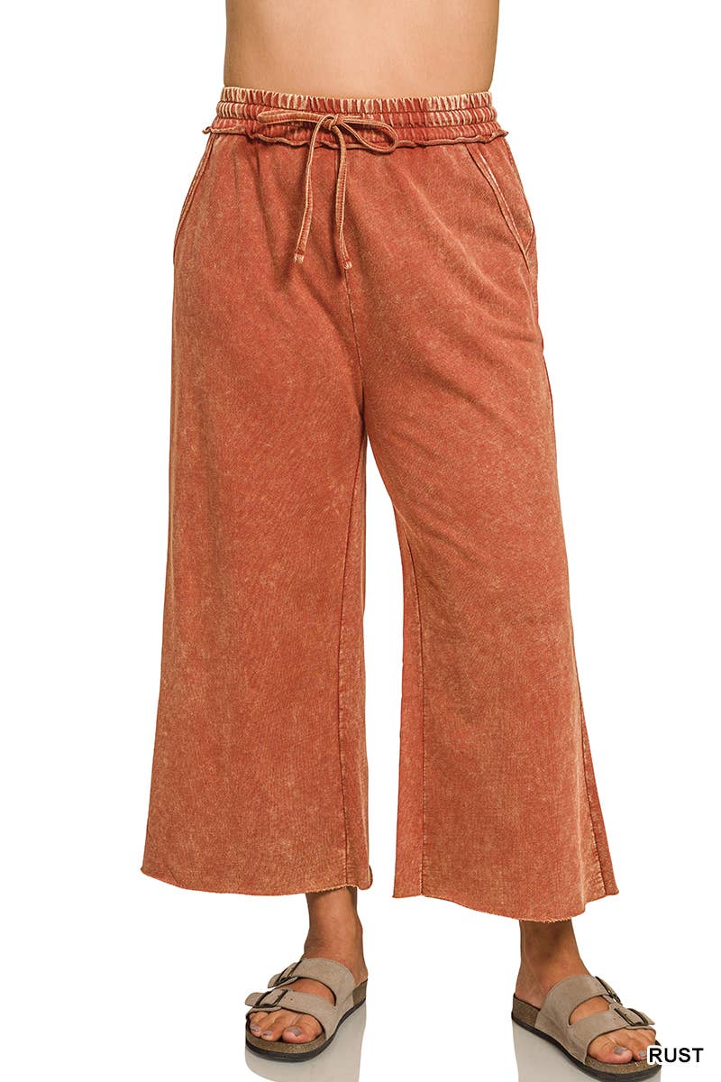 Plus Washed French Terry Flare Pants  Zenana