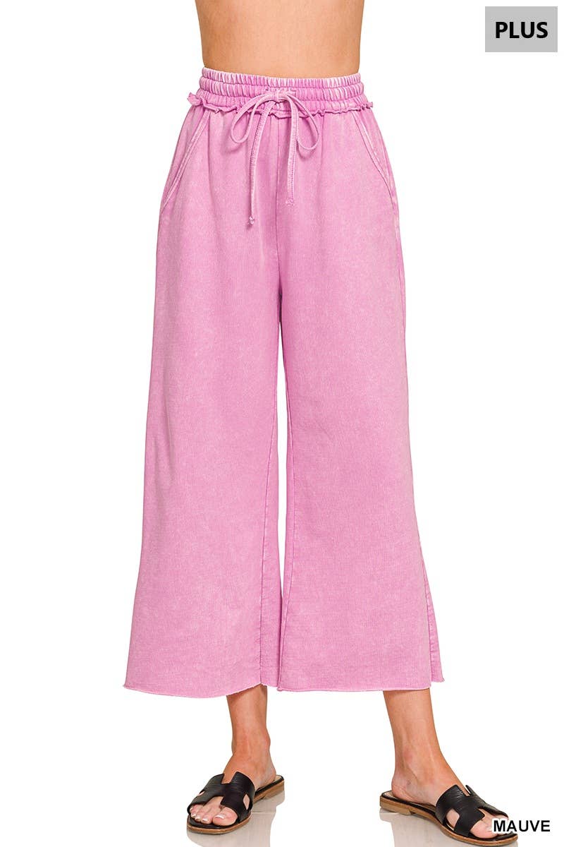 Plus Washed French Terry Flare Pants  Zenana