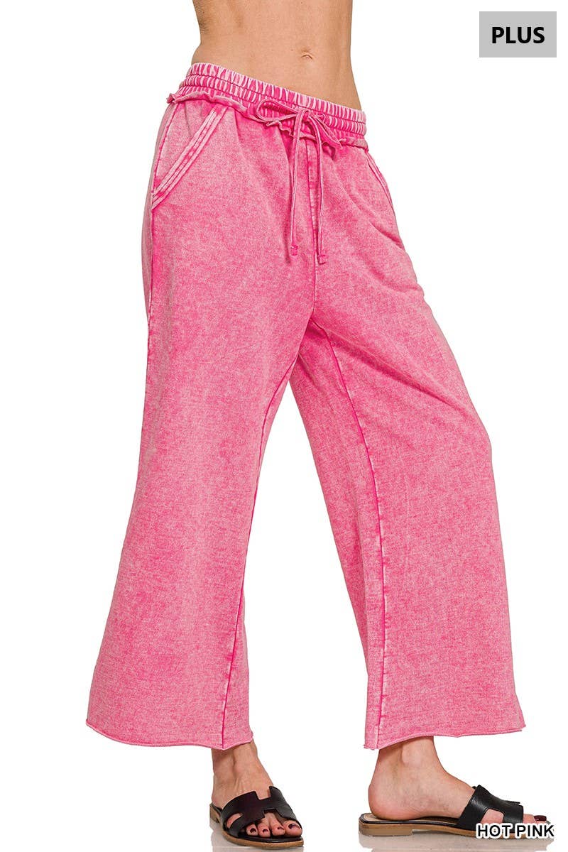 Plus Washed French Terry Flare Pants  Zenana