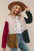 Color block soft snap corduroy shacket
