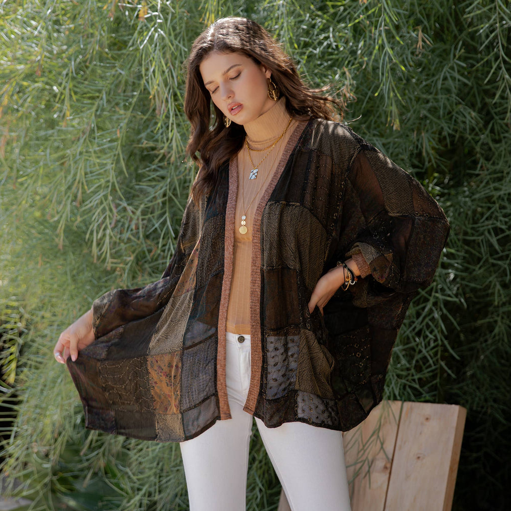  Statement Sleeve Shrug Kimono with Vintage Patches