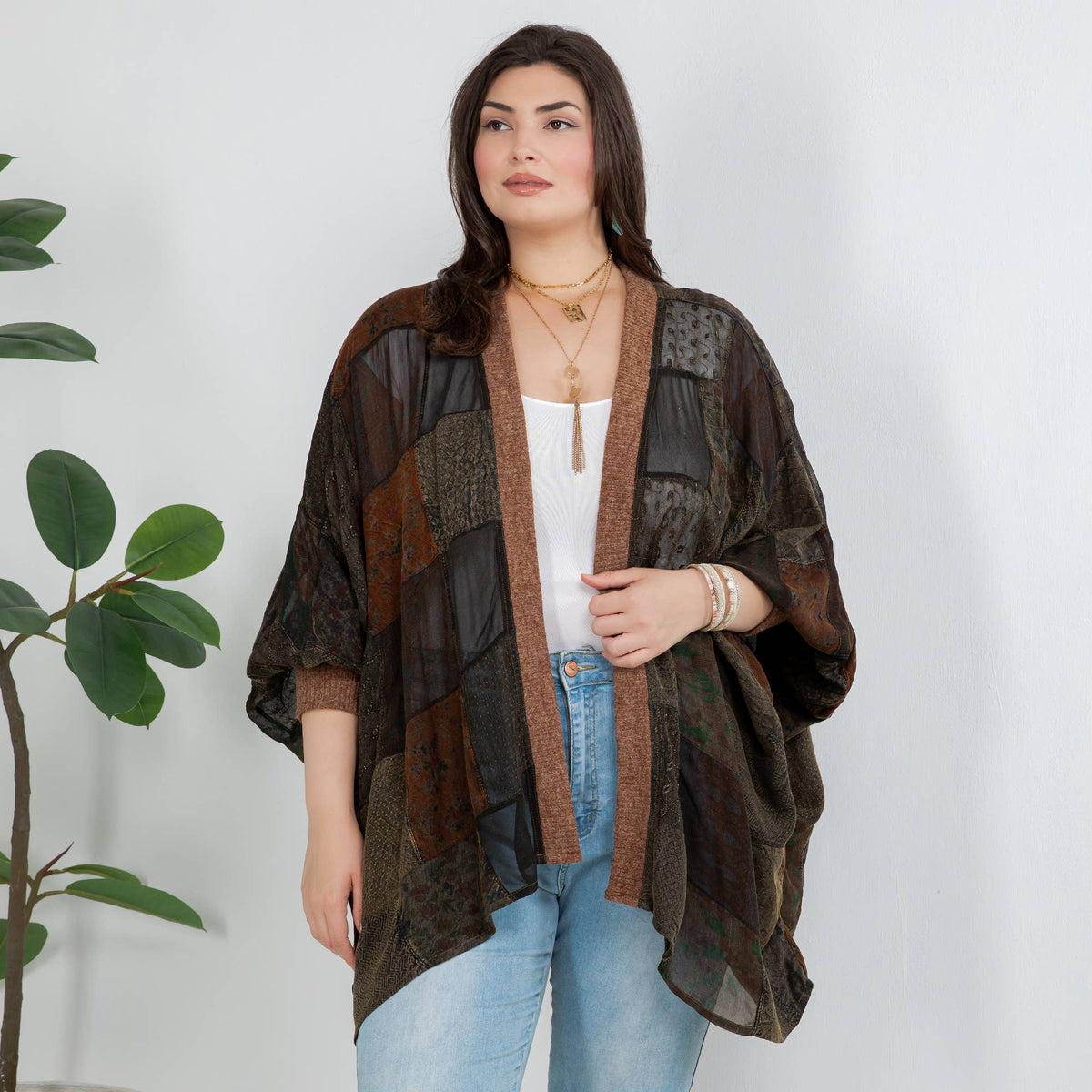  Statement Sleeve Shrug Kimono with Vintage Patches