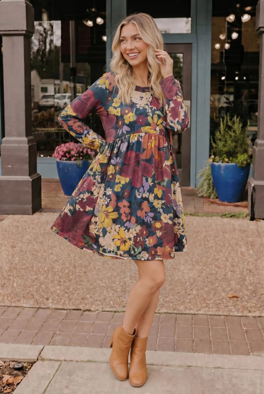 Fall Floral Babydoll Dress