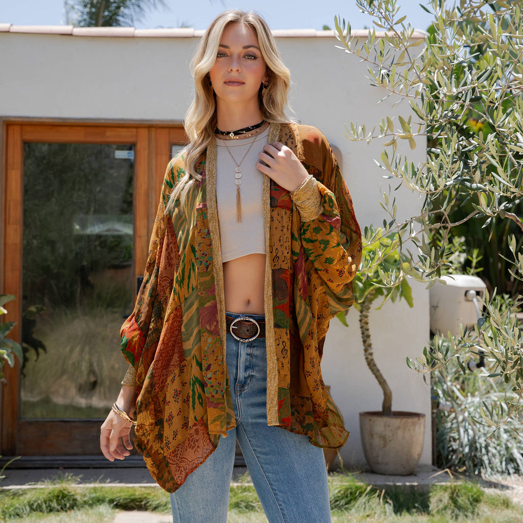  Statement Sleeve Shrug Kimono with Vintage Patches