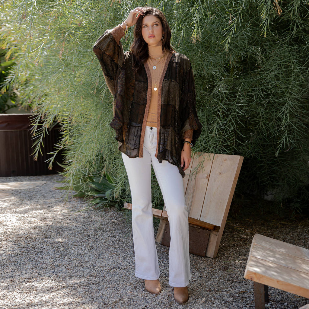  Statement Sleeve Shrug Kimono with Vintage Patches