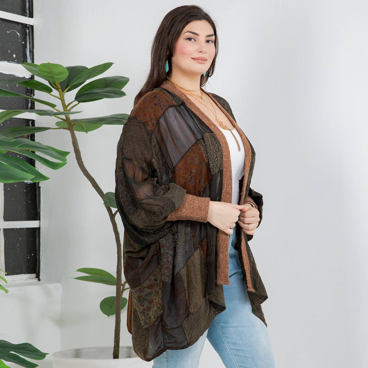  Statement Sleeve Shrug Kimono with Vintage Patches