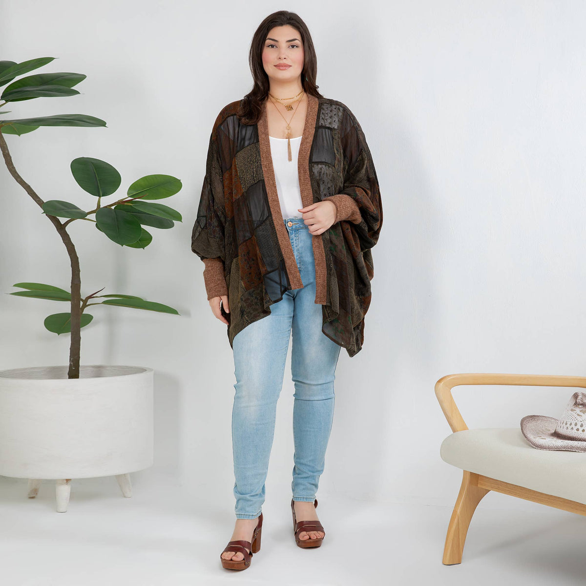  Statement Sleeve Shrug Kimono with Vintage Patches