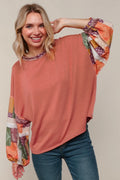 Boho patchwork balloon sleeve top