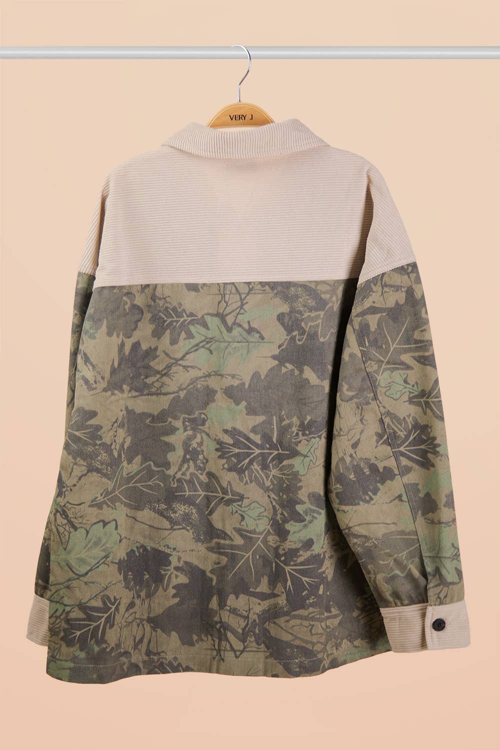 NJ90469X-PLUS SIZE Leaf Camouflage Casual Shacket Jacket