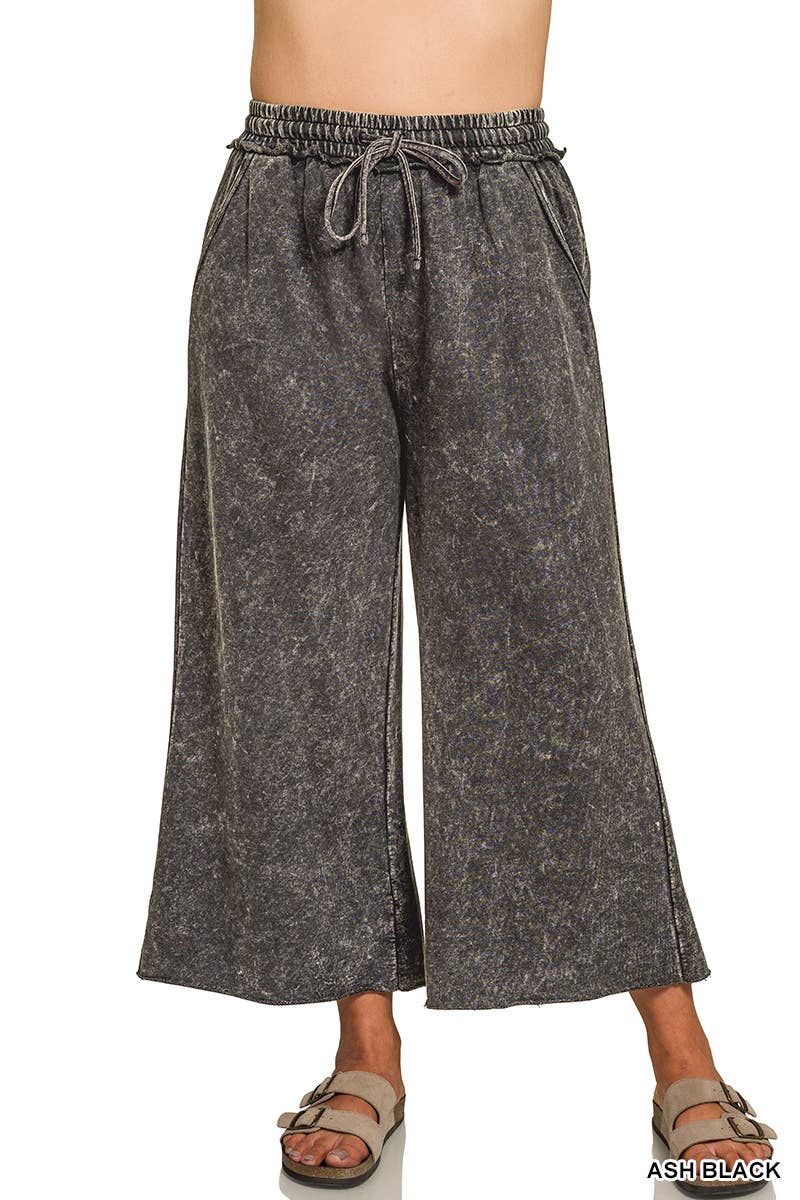 Plus Washed French Terry Flare Pants  Zenana