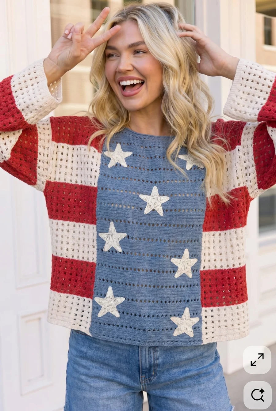 Open knit Americana flag sweater