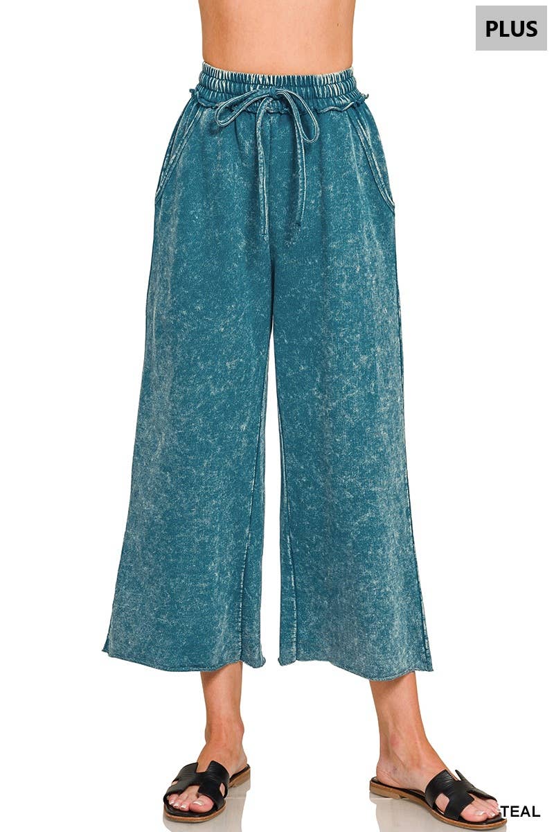 Plus Washed French Terry Flare Pants  Zenana