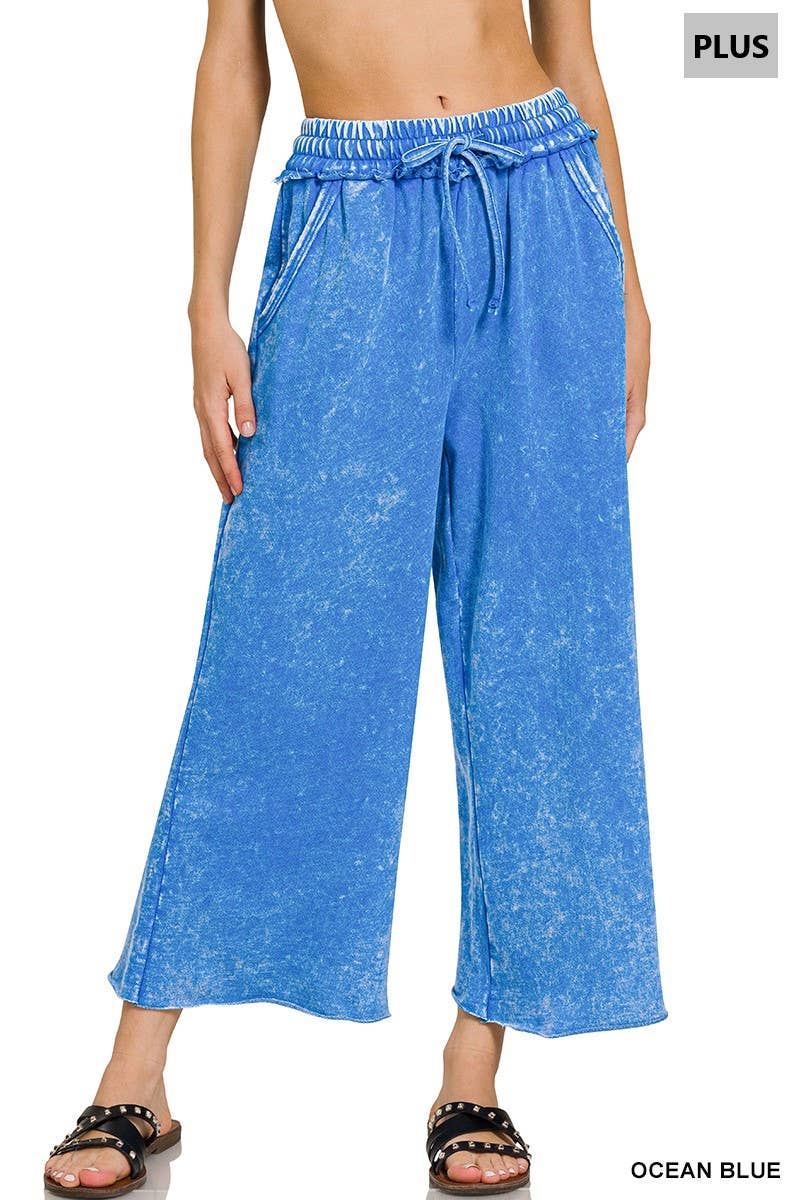 Plus Washed French Terry Flare Pants  Zenana