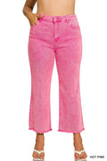 Zenana mineral washed pink raw edge semi cropped denim