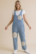 Plus Denim Barrel Leg Floral Patchwork
