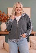 Charcoal contrast leopard zip up