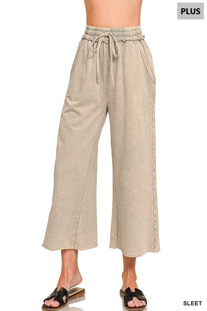 Plus Washed French Terry Flare Pants  Zenana