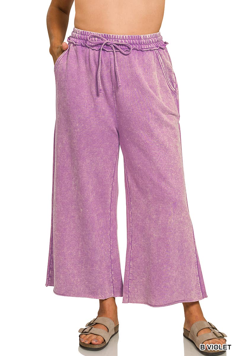 Plus Washed French Terry Flare Pants  Zenana