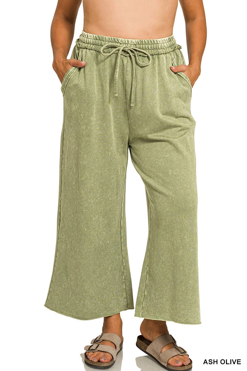 Plus Washed French Terry Flare Pants  Zenana