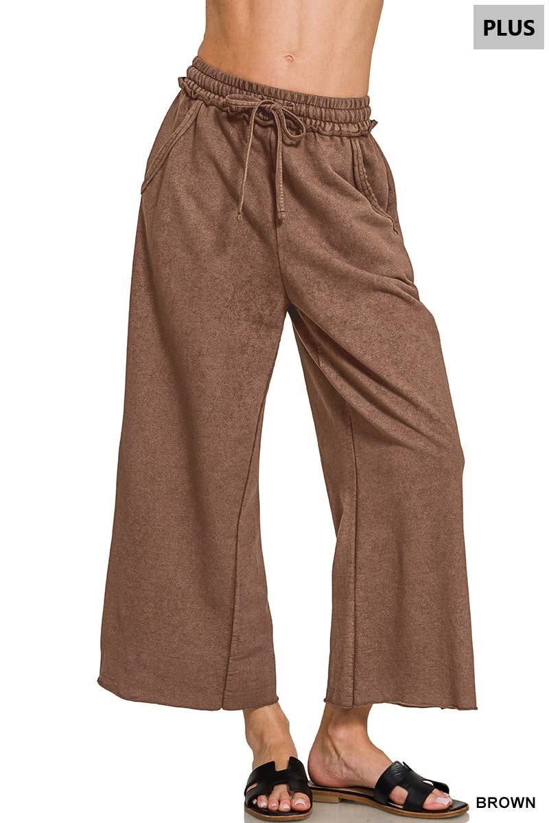 Plus Washed French Terry Flare Pants  Zenana