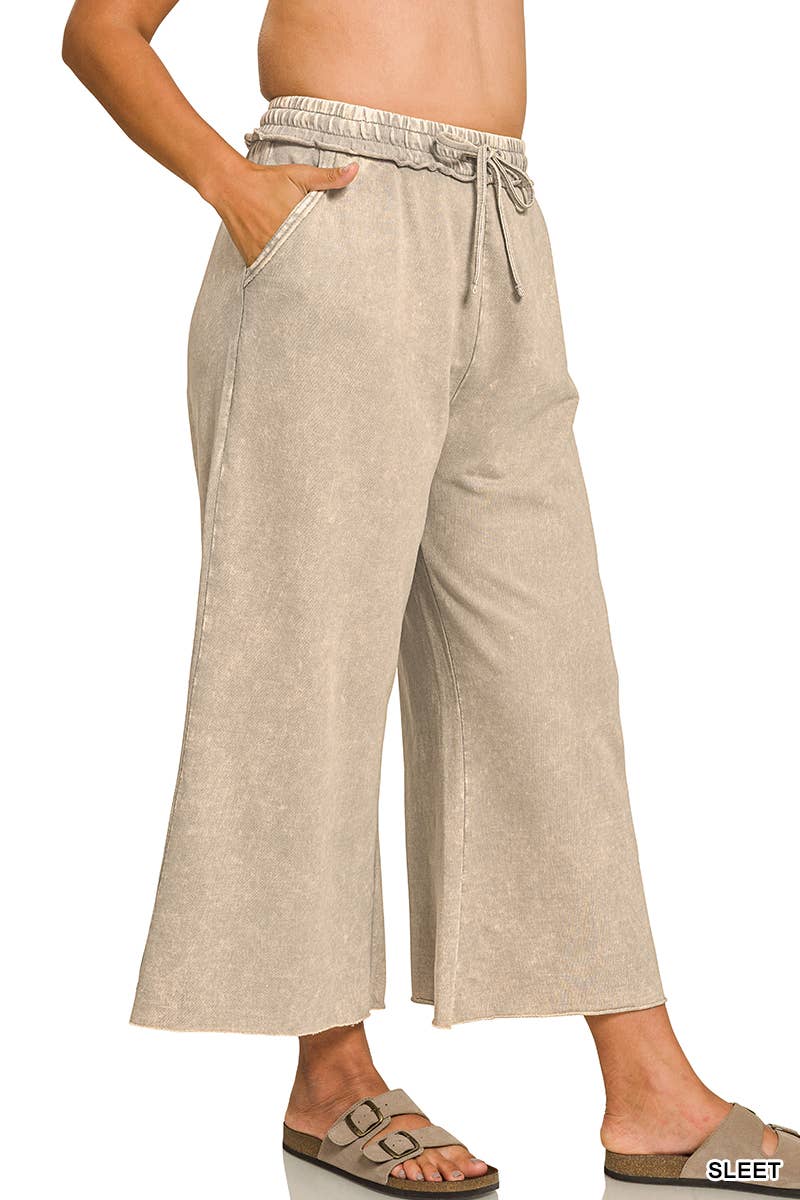 Plus Washed French Terry Flare Pants  Zenana