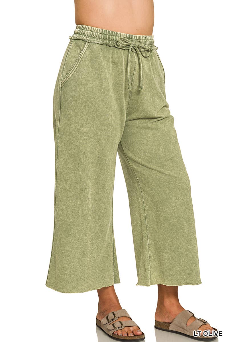 Plus Washed French Terry Flare Pants  Zenana