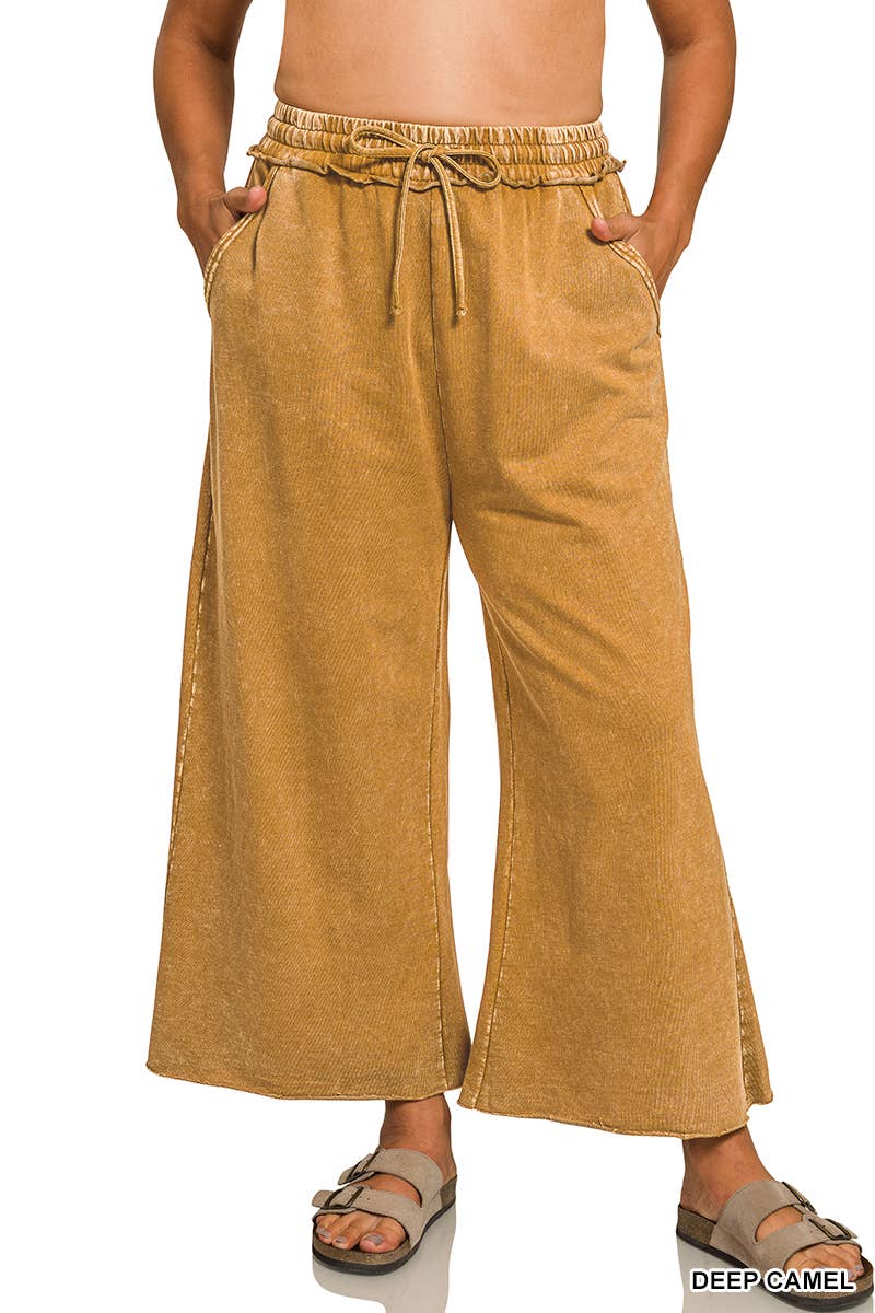 Plus Washed French Terry Flare Pants  Zenana