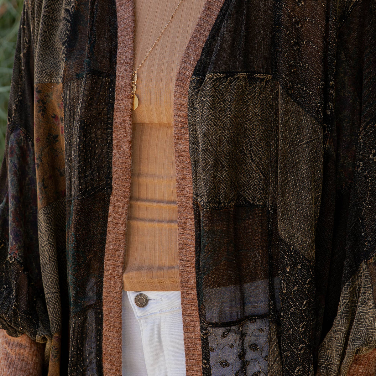  Statement Sleeve Shrug Kimono with Vintage Patches
