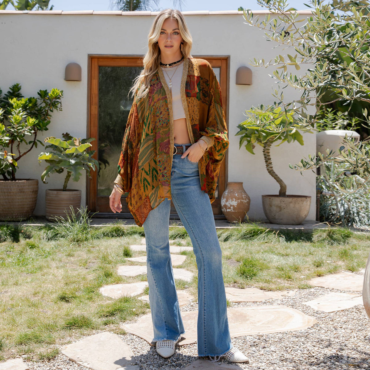  Statement Sleeve Shrug Kimono with Vintage Patches