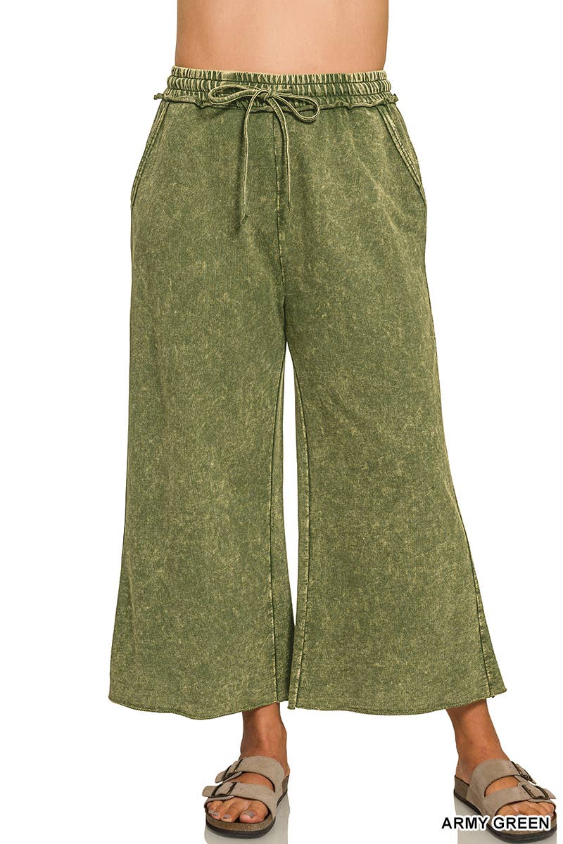 Plus Washed French Terry Flare Pants  Zenana
