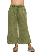 Plus Washed French Terry Flare Pants  Zenana