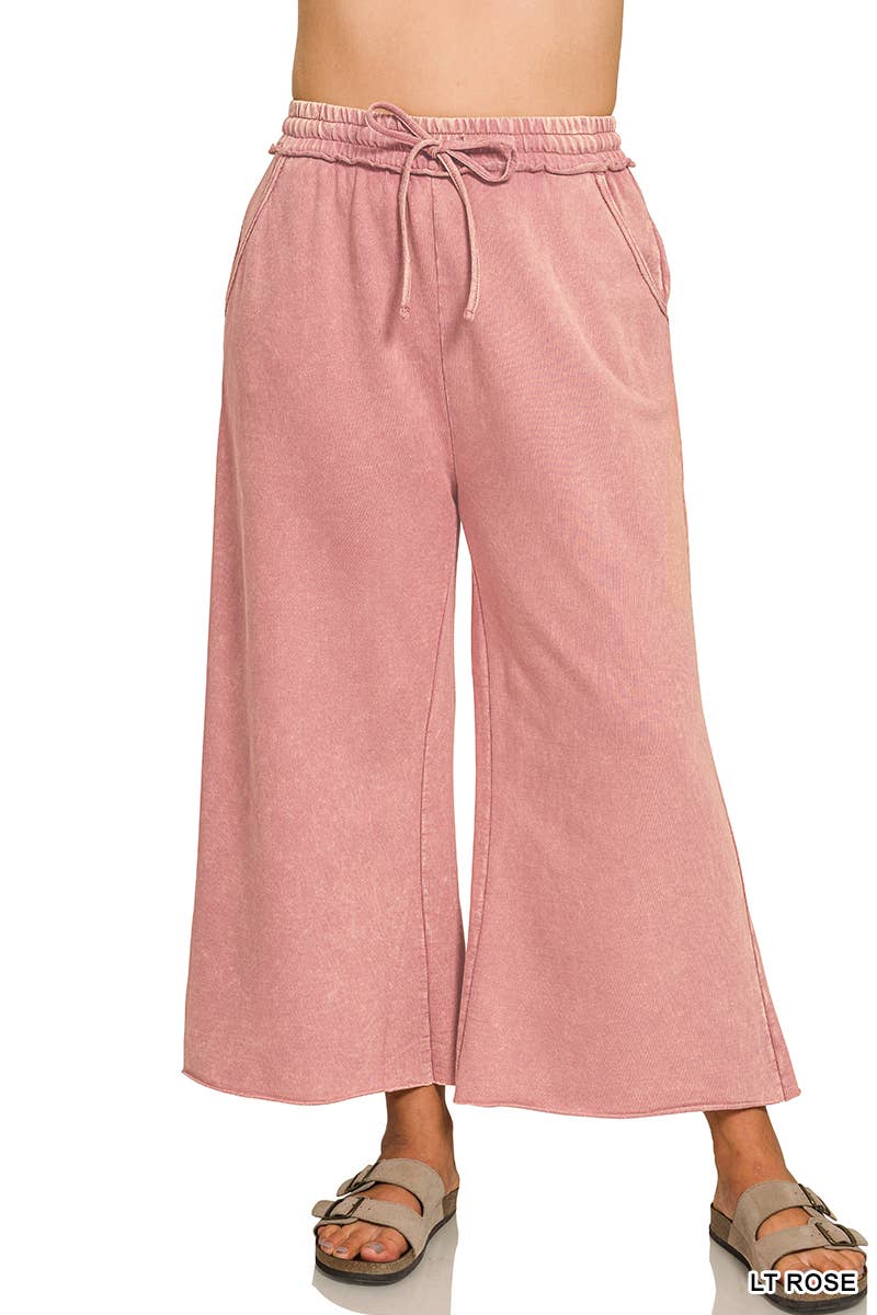 Plus Washed French Terry Flare Pants  Zenana