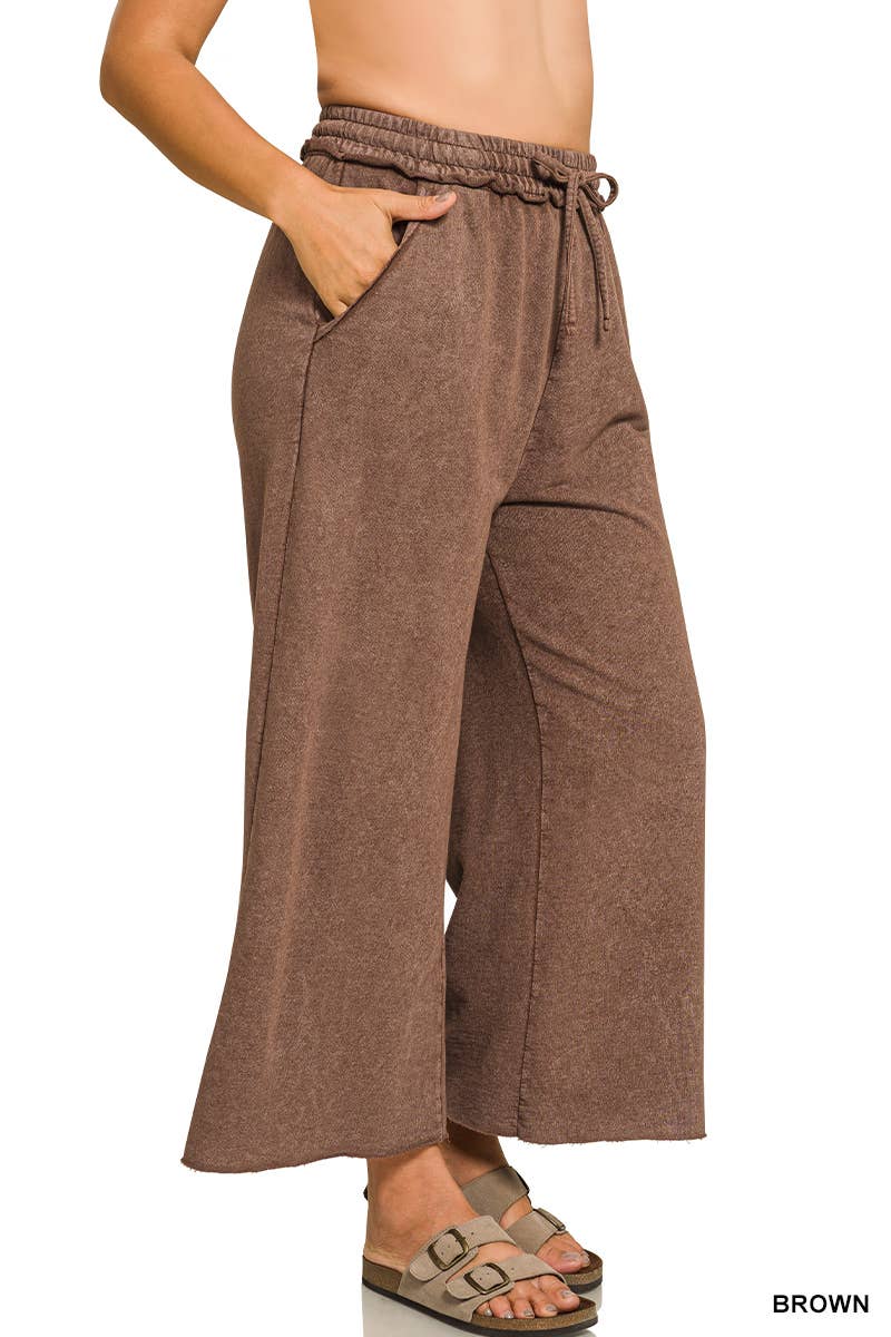 Plus Washed French Terry Flare Pants  Zenana